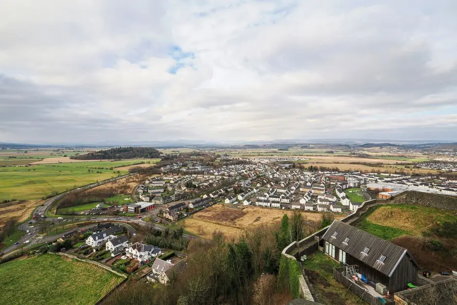 Aerial photograph capturing the expansive landscape of Stirling, Scotland.